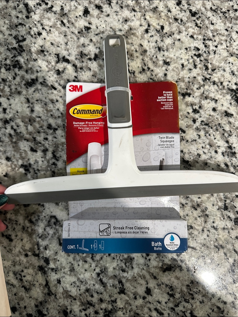 3M Command Twin Blade Bath Squeegee - White and Gray with damage free hanging